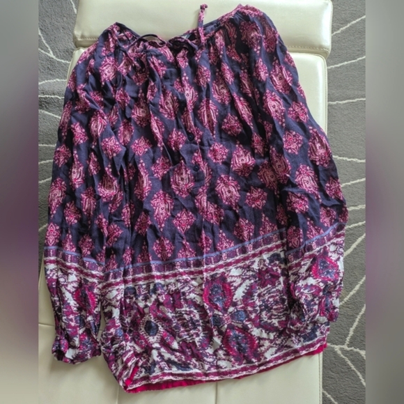 Lucky Brand Purple Boho Batik Print Peasant Blouse - Picture 6 of 6